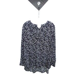 Caroline Bella Black Pattern Print Long Tab Sleeve Top Size XL